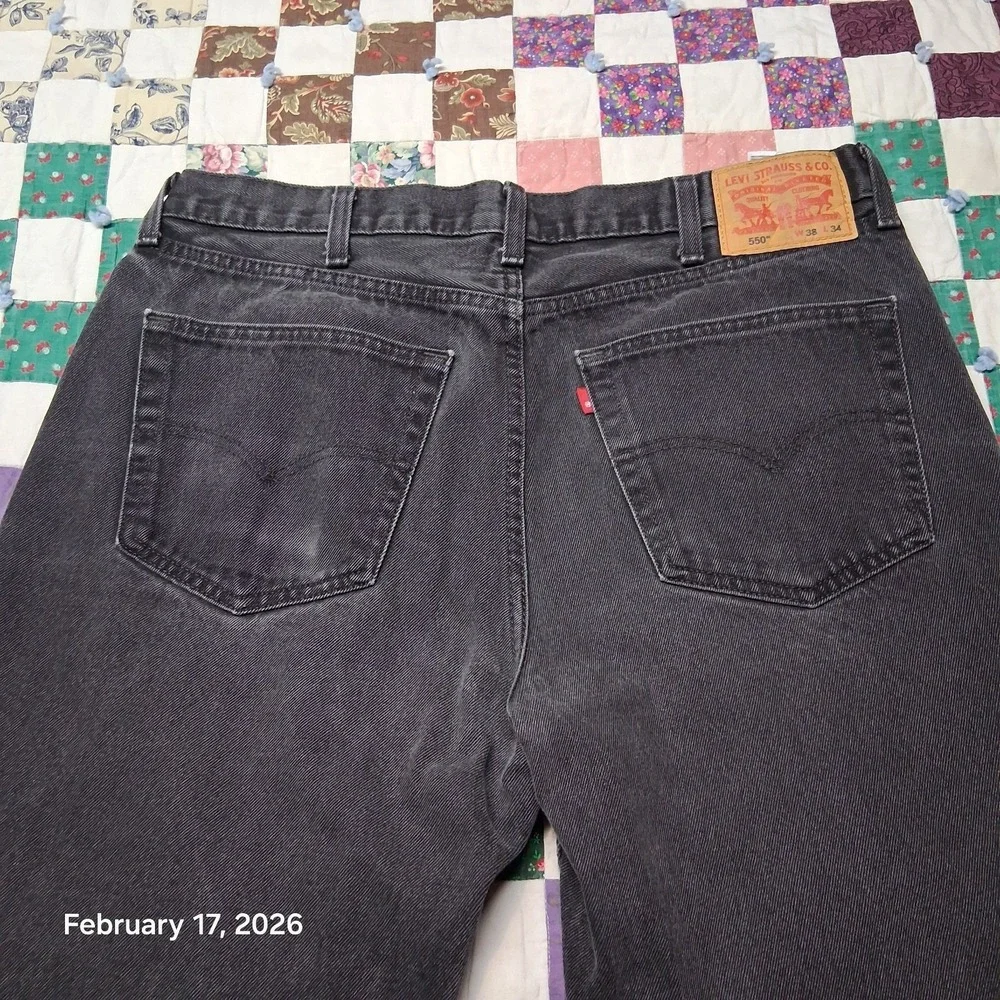 Levi 550 Jeans Men 38x34 Black Relaxed Tapered Denim Casual‎ Work Pants